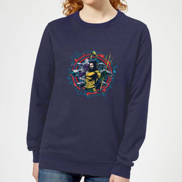 Aquaman Circular Portrait Damen Sweatshirt - Navy Blau - S - Marineblau