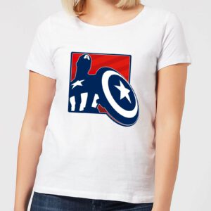 Avengers Assemble Captain America Outline Badge Women’s T-Shirt – White – S