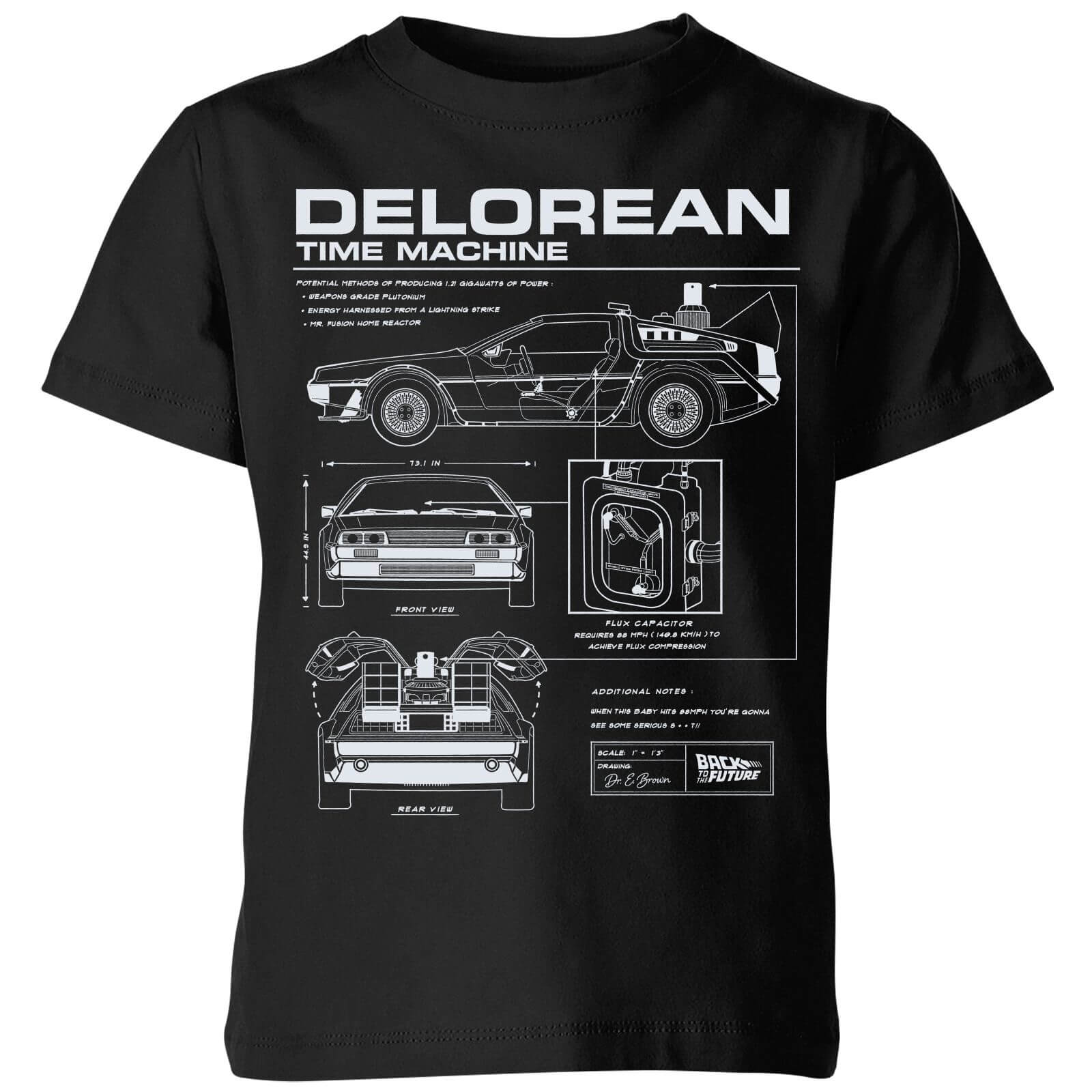 Back To The Future Delorean Schematic Kids‘ T-Shirt – Black – 3-4 Jahre – Schwarz