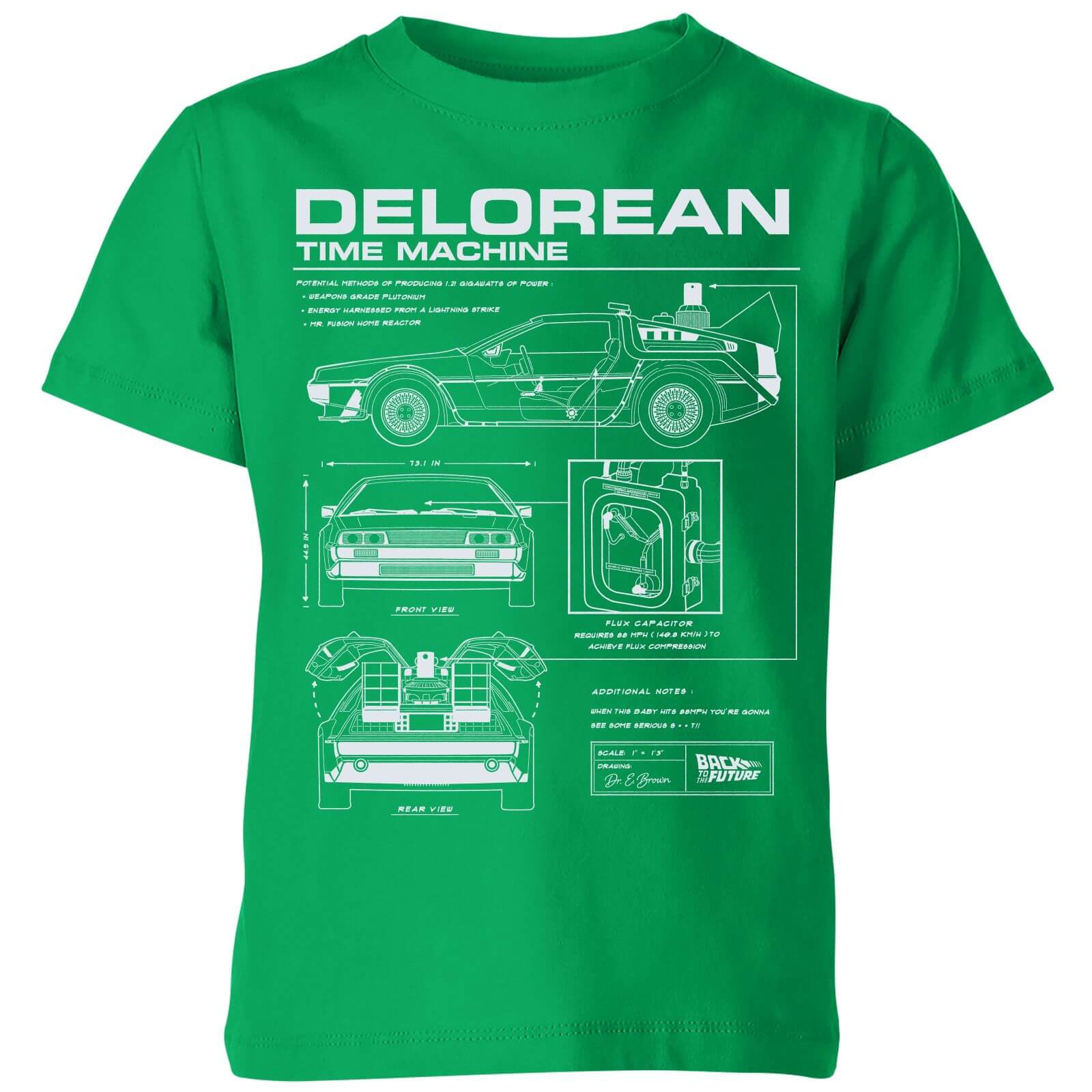 Back To The Future Delorean Schematic Kids‘ T-Shirt – Green – 3-4 Jahre – Grün