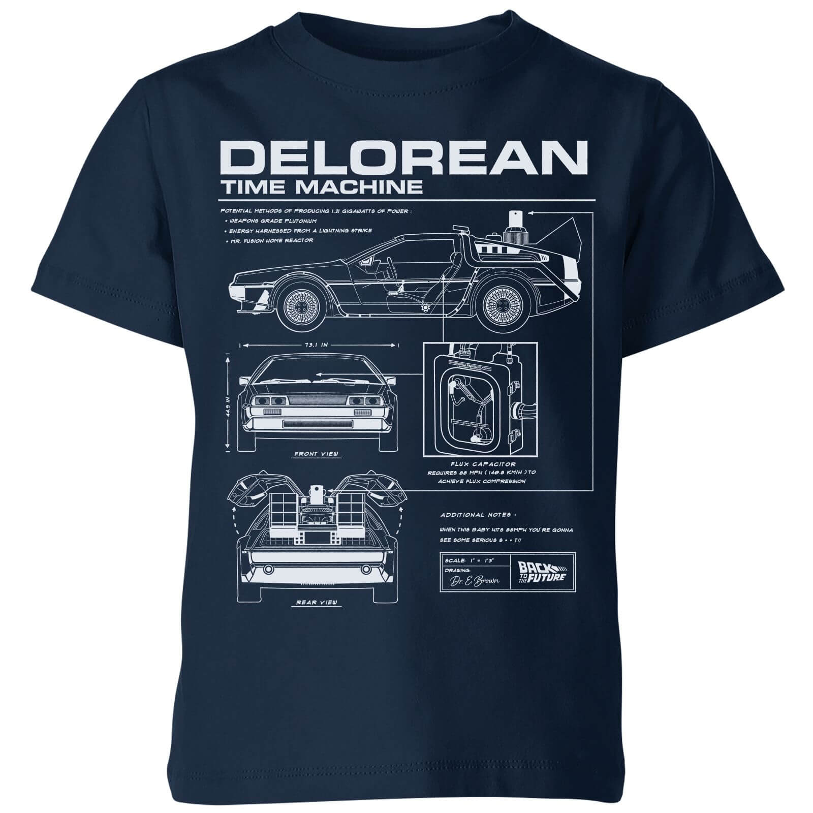 Back To The Future Delorean Schematic Kids‘ T-Shirt – Navy – 3-4 Jahre – Marineblau