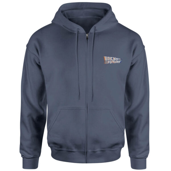 Back To The Future Logo Embroidered Unisex Zipped Hoodie - Navy - M