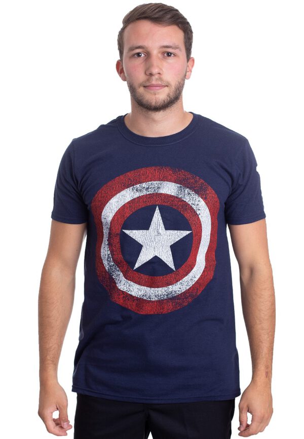Captain America - Distressed Shield Navy - - T-Shirts