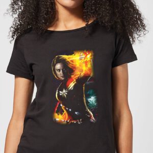 Captain Marvel Galactic Shine Damen T-Shirt – Schwarz – S – Schwarz