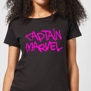 Captain Marvel Spray Text Damen T-Shirt – Schwarz – S – Schwarz