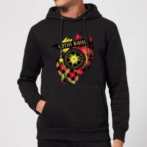 Captain Marvel Tartan Patch Hoodie – Black – XL – Schwarz