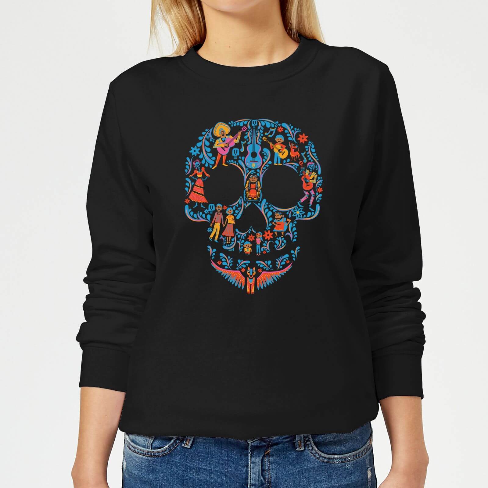 Coco Skull Pattern Damen Pullover – Schwarz – S