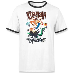 Crash Bandicoot Action Unisex Ringer T-Shirt – White/Black – XS
