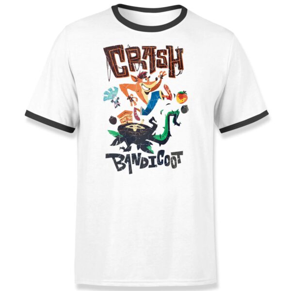 Crash Bandicoot Action Unisex Ringer T-Shirt - White/Black - XS