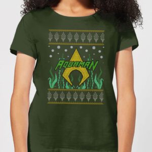 DC Aquaman Knit Damen Christmas T-Shirt – Dunkelgrün – S – Forest Green