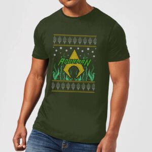 DC Aquaman Knit Herren Christmas T-Shirt – Dunkelgrün – S – Forest Green