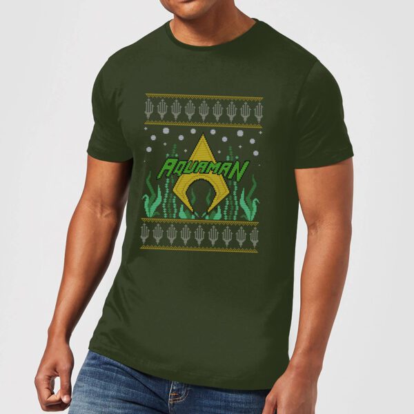 DC Aquaman Knit Herren Christmas T-Shirt - Dunkelgrün - S - Forest Green