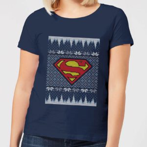 DC Superman Knit Damen Christmas T-Shirt – Navy Blau – S – Marineblau