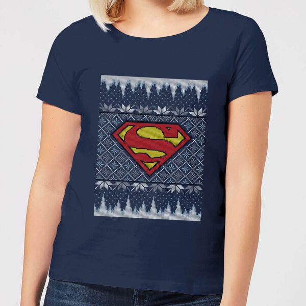 DC Superman Knit Damen Christmas T-Shirt - Navy Blau - S - Marineblau