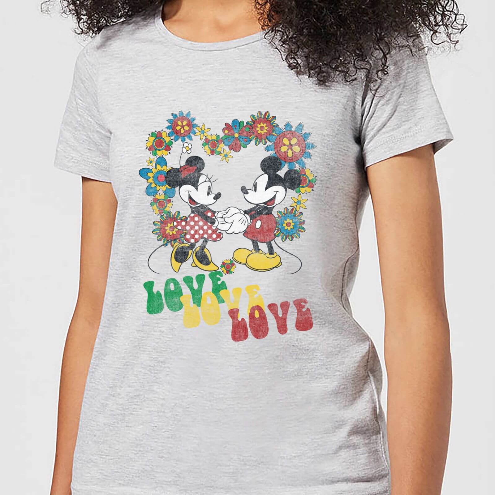 Disney Mickey Mouse Hippie Love Frauen T-Shirt – Grau – XS