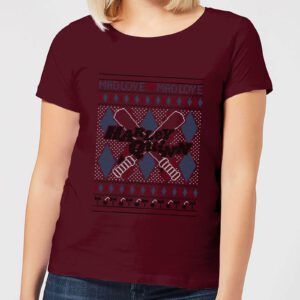 Harley Quinn Women’s Christmas T-Shirt – Burgundy – S – Burgundy