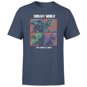 Jurassic Park World Four Colour Faces Men’s T-Shirt – Navy – S – Marineblau