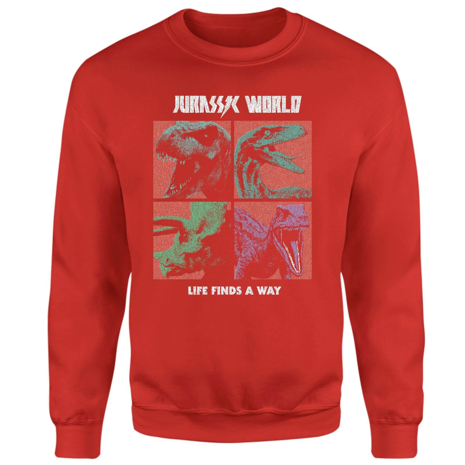 Jurassic Park World Four Colour Faces Sweatshirt – Red – XS – Rot