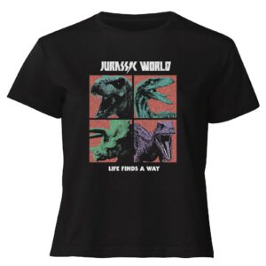 Jurassic Park World Four Colour Faces Women’s Cropped T-Shirt – Black – XS – Schwarz