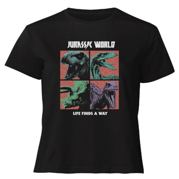 Jurassic Park World Four Colour Faces Women's Cropped T-Shirt - Black - XS - Schwarz