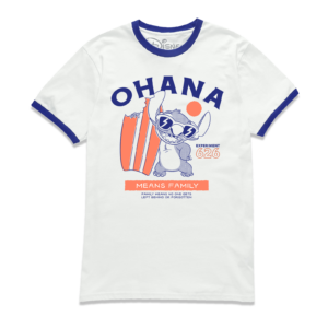 Lilo & Stitch Ohana Ringer T-Shirt – White Navy – XS – White Navy