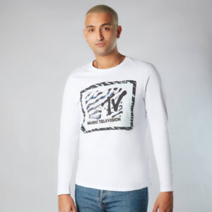 MTV Zebra Pattern Unisex Langarm T-Shirt - Weiß - XS - Weiß