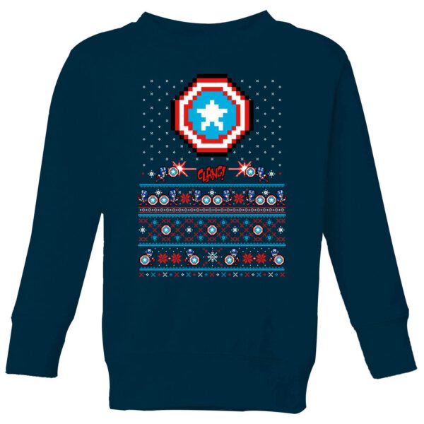 Marvel Avengers Captain America Pixel Art Kinder Weihnachtspullover - Navy - 9-10 Jahre - Marineblau