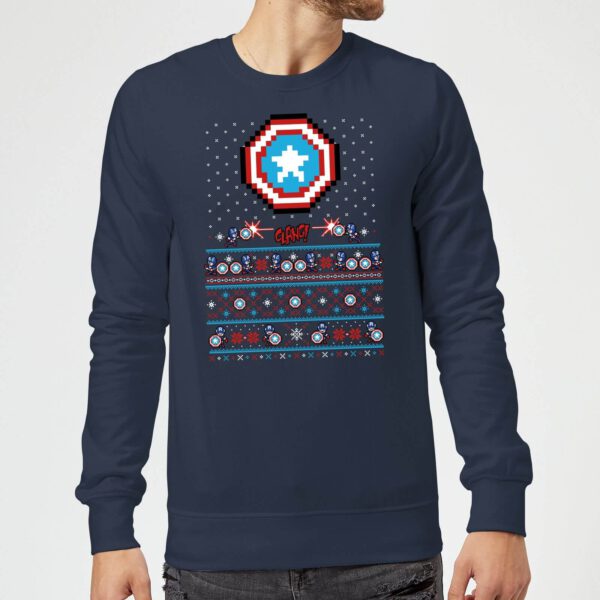Marvel Avengers Captain America Pixel Art Weihnachtspullover - Navy - S