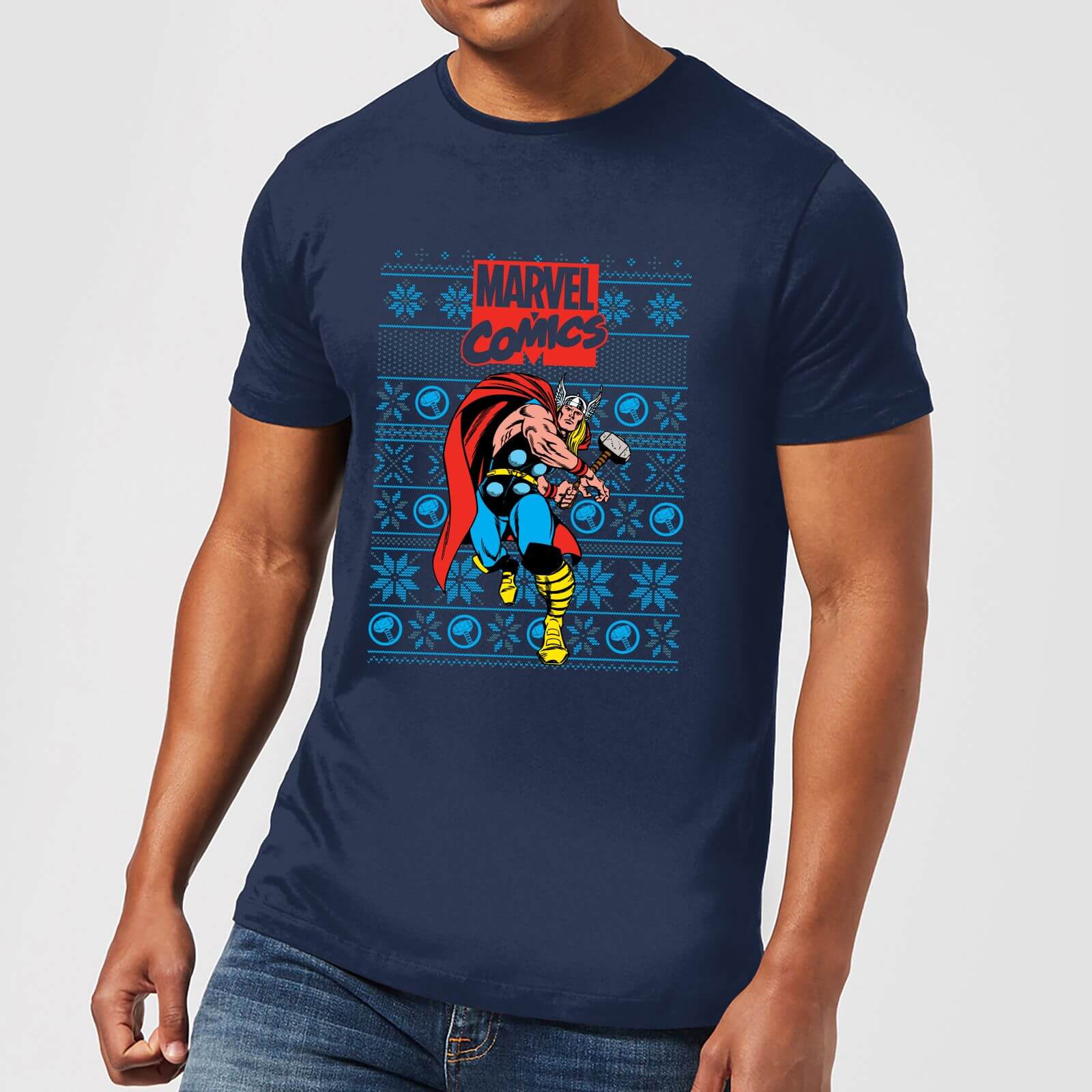 Marvel Avengers Thor Herren Christmas T-Shirt – Navy Blau – S