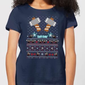 Marvel Avengers Thor Pixel Art Damen Christmas T-Shirt – Navy Blau – S