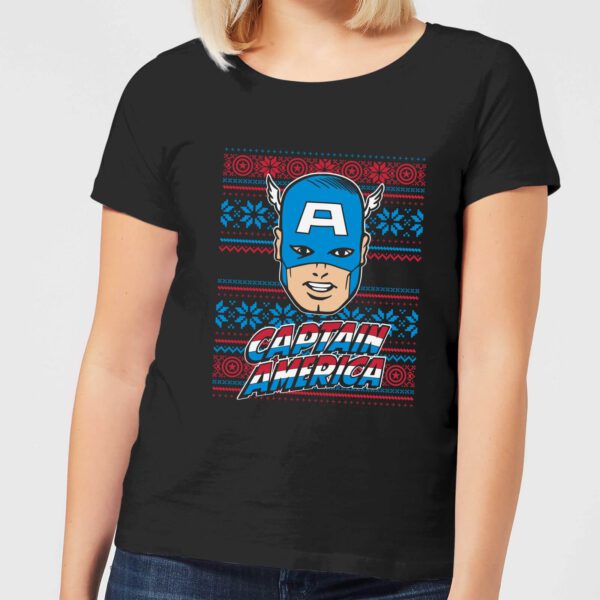 Marvel Captain America Face Damen Weihnachts-T-Shirt - Schwarz - S - Schwarz