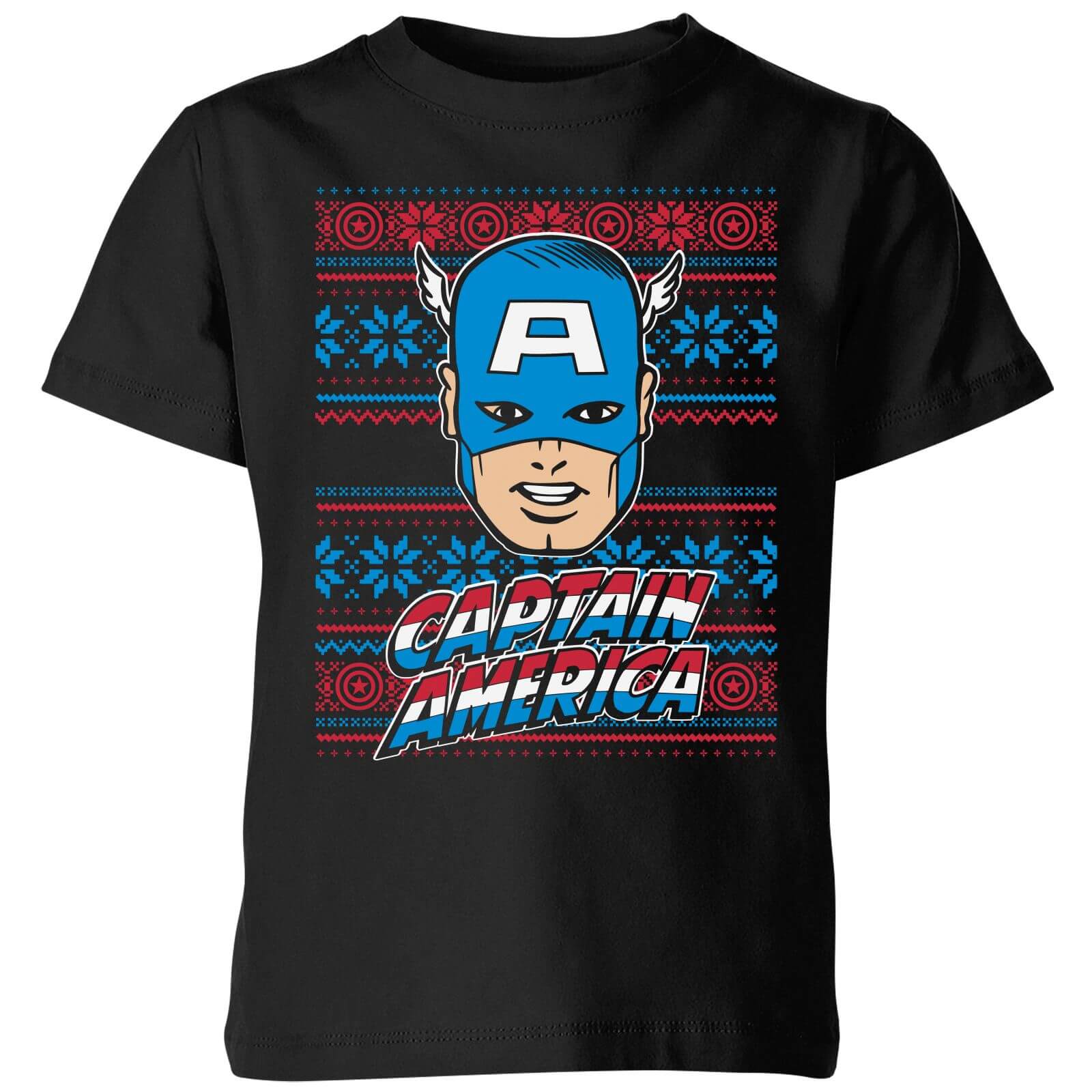 Marvel Captain America Face Kids' Christmas T-Shirt - Black - 3-4 Jahre - Schwarz