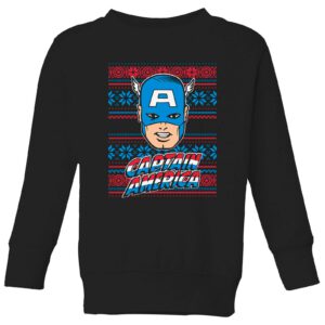 Marvel Captain America Face Kinder Weihnachtspullover – Schwarz – 3-4 Jahre – Schwarz