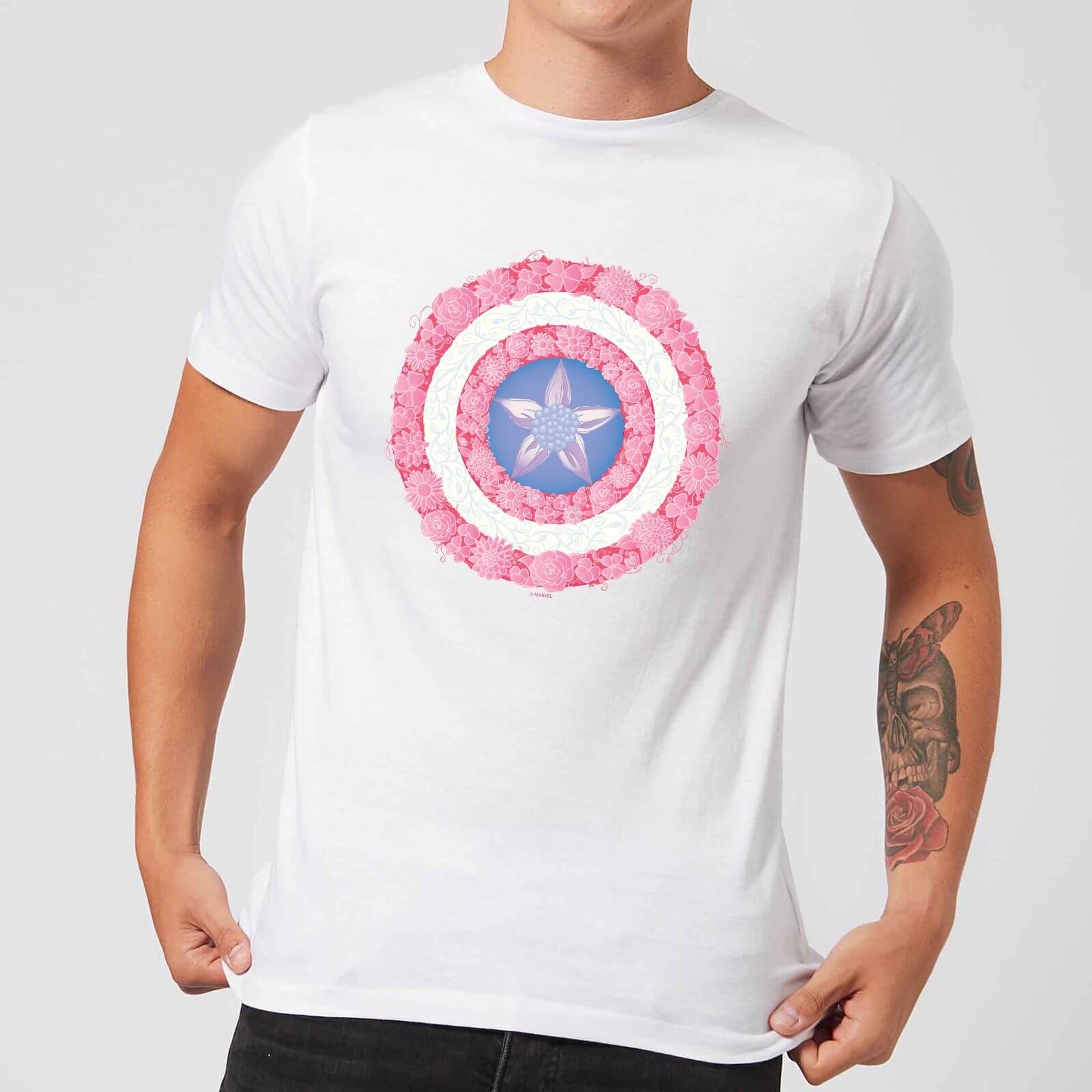 Marvel Captain America Flower Shield Men's T-Shirt - White - S