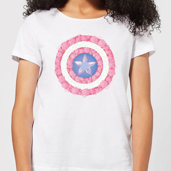 Marvel Captain America Flower Shield Women's T-Shirt - White - S
