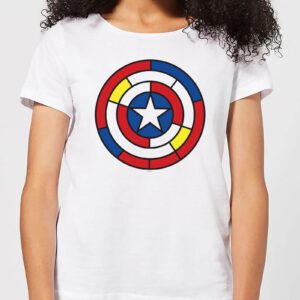 Marvel Captain America Stained Glass Shield Women’s T-Shirt – White – S