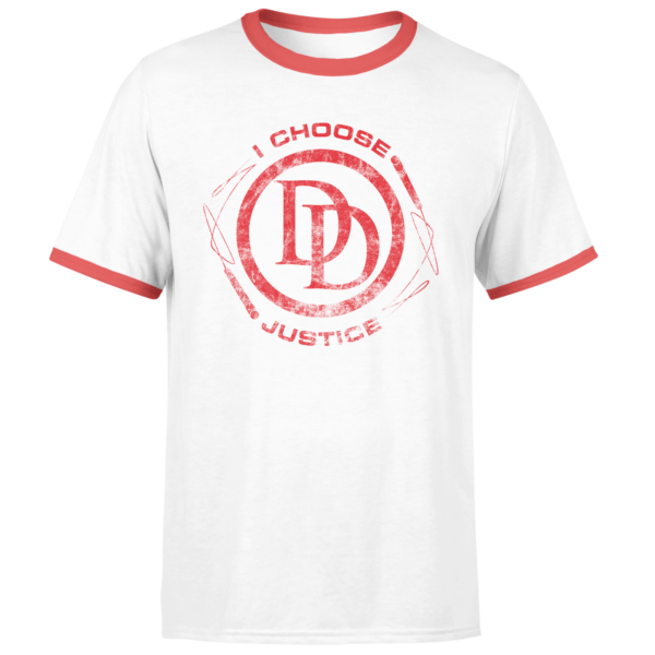 Marvel Daredevil I Choose Justice Men's Ringer T-Shirt - White/Red - S - White/Red