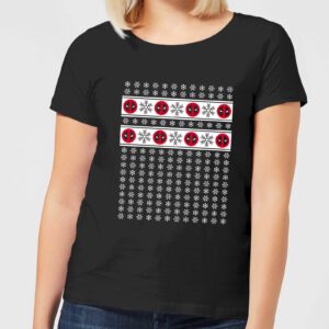 Marvel Deadpool Snowflakes Damen Weihnachts-T-Shirt – Schwarz – S – Schwarz