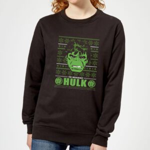 Marvel Hulk Face Damen Weihnachtspullover – Schwarz – L – Schwarz