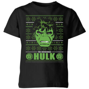 Marvel Hulk Face Kids‘ Christmas T-Shirt – Black – 3-4 Jahre – Schwarz