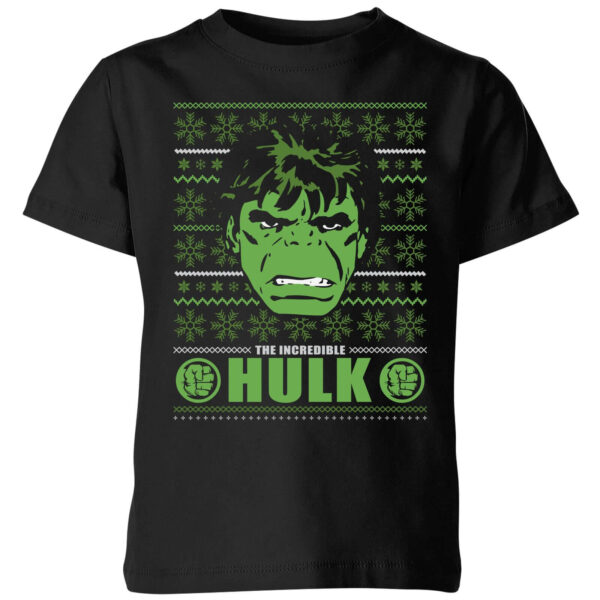 Marvel Hulk Face Kids' Christmas T-Shirt - Black - 3-4 Jahre - Schwarz