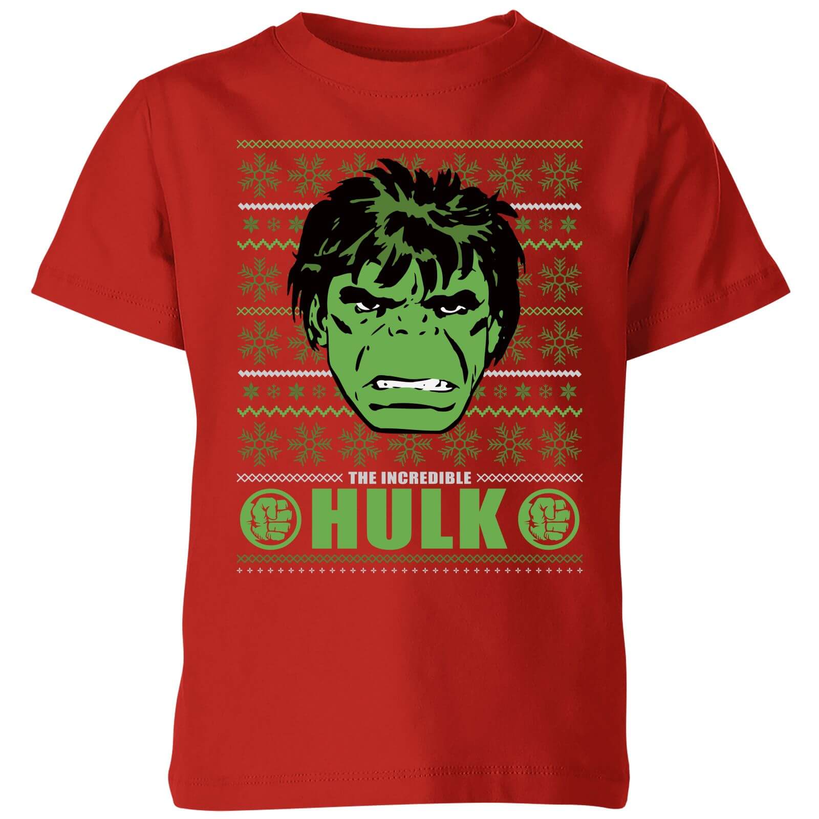 Marvel Hulk Face Kids' Christmas T-Shirt - Red - 3-4 Jahre - Rot