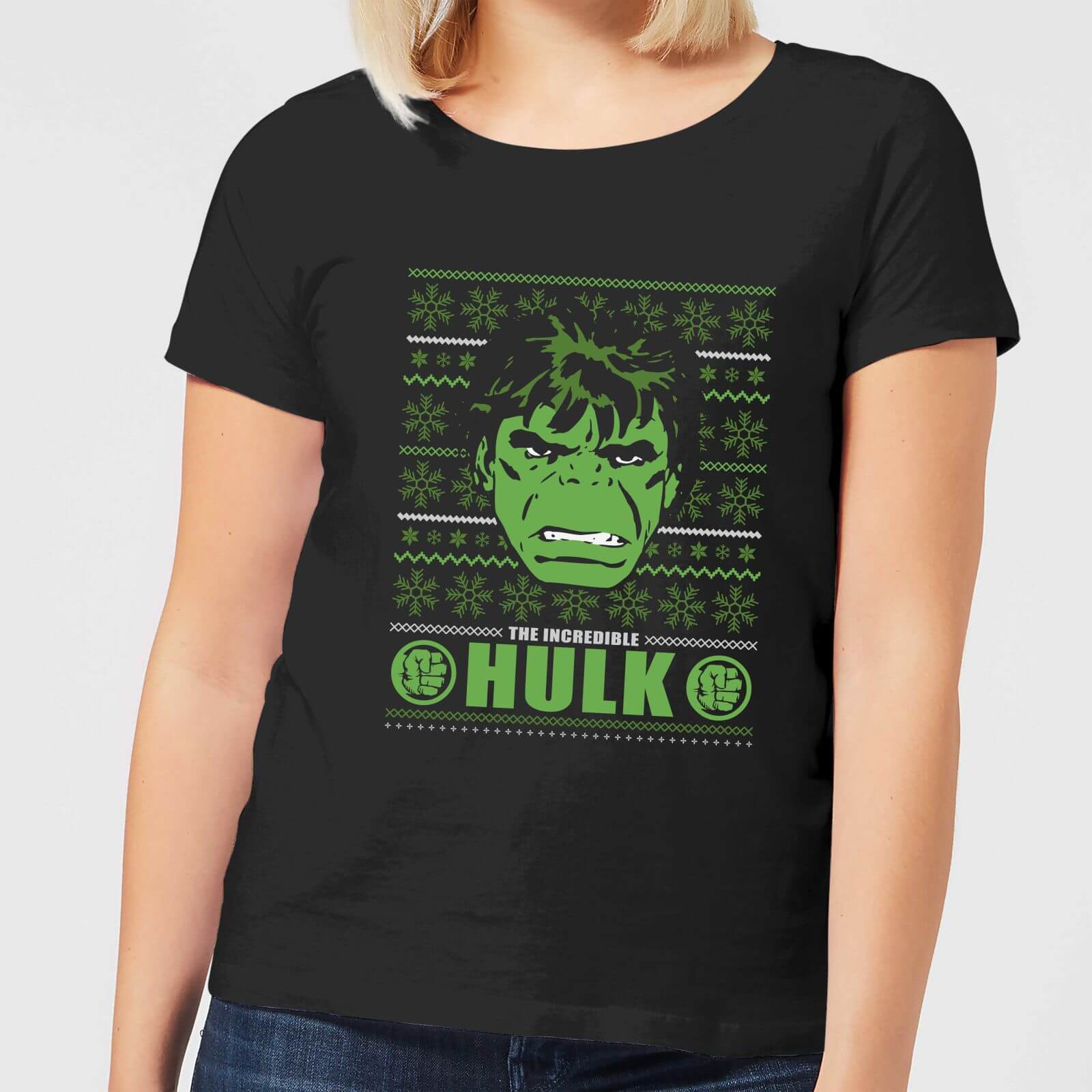 Marvel Hulk Face Women's Christmas T-Shirt - Black - S - Schwarz