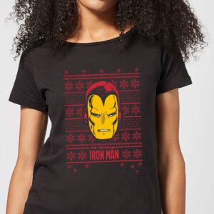 Marvel Iron Man Face Damen Weihnachts-T-Shirt – Schwarz – S – Schwarz