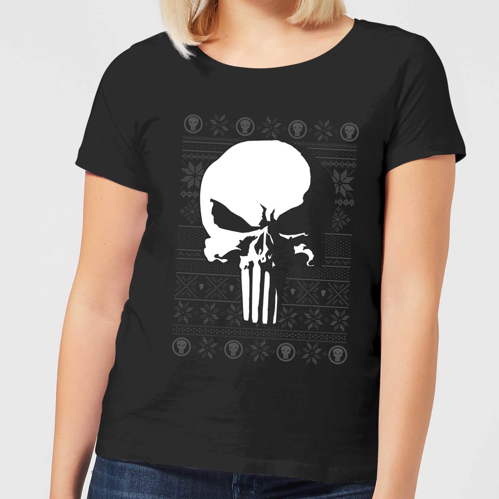 Marvel Punisher Damen Weihnachts-T-Shirt – Schwarz – S – Schwarz