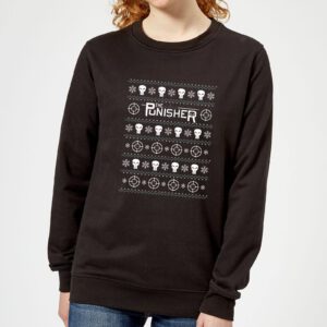 Marvel Punisher Damen Weihnachtspullover – Schwarz – L – Schwarz