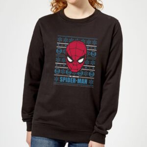 Marvel Spider-Man Damen Weihnachtspullover – Schwarz – L – Schwarz