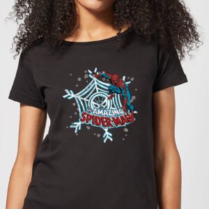 Marvel The Amazing Spider-Man Snowflake Web Damen Weihnachts-T-Shirt – Schwarz – S – Schwarz