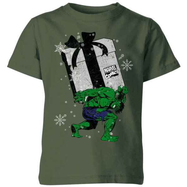 Marvel The Incredible Hulk Christmas Present Kids' Christmas T-Shirt - Forest Green - 3-4 Jahre