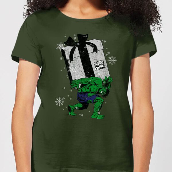 Marvel The Incredible Hulk Christmas Present Women's Christmas T-Shirt - Forest Green - S - Forest Green